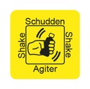 Etiket "schudden" 20x20mm per 500 in dispenserdoos