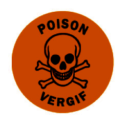 Etiket "vergif - doodshoofd" D13mm per 500 in dispenserdoos