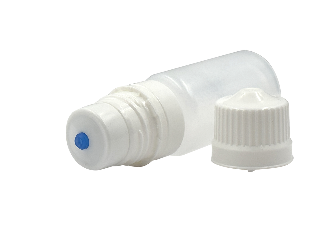 Bottle of plastic eye drops with filtration transparant sterile 10mL per 5